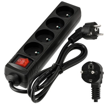 Przedłużacz 4 gniazda 1,5m z wlacznikim CZARNY