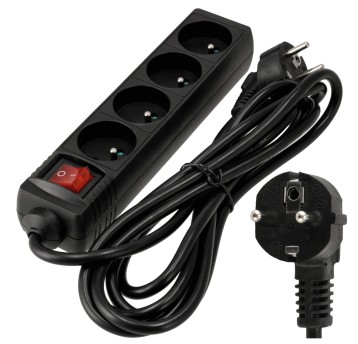 Przedłużacz 4 gniazda 3m z wlacznikim CZARNY