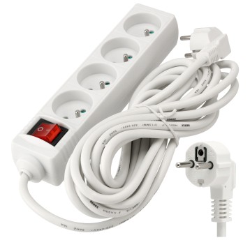 Przedłużacz 4 gniazda 5m z wlacznikim BIAŁY