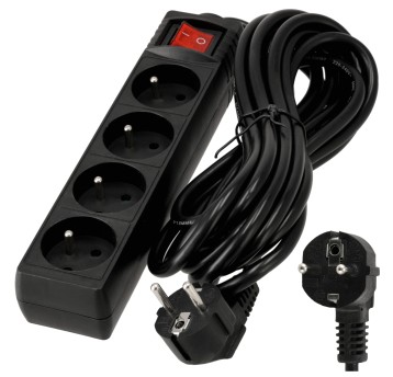 Przedłużacz 4 gniazda 5m z wlacznikim CZARNY