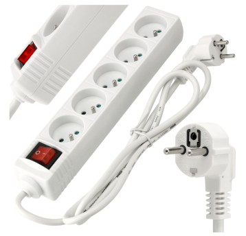Przedłużacz 5 gniazda 1,5m z wlacznikim BIAŁY