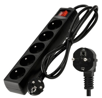 Przedłużacz 5 gniazda 1,5m z wlacznikim CZARNY