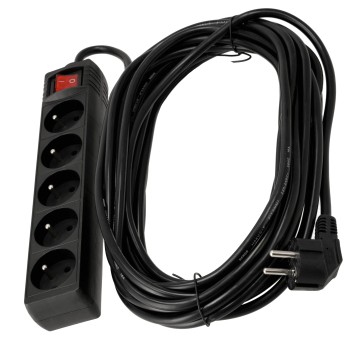 Przedłużacz 5 gniazda 10m z wlacznikim CZARNY