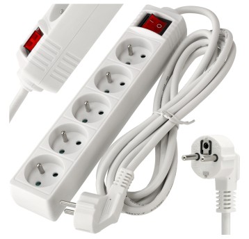 Przedłużacz 5 gniazda 3m z wlacznikim BIAŁY