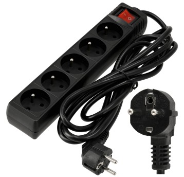 Przedłużacz 5 gniazda 3m z wlacznikim CZARNY