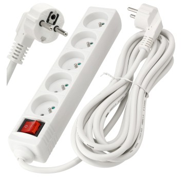 Przedłużacz 5 gniazda 5m z wlacznikim BIAŁY
