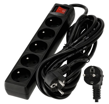 Przedłużacz 5 gniazda 5m z wlacznikim CZARNY