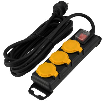 Przedłużacz z wyłącznikiem 3-gniazda 5m IP44