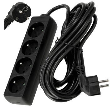 Przedłużacz zasilający 4 gniazda 5m CZARNY