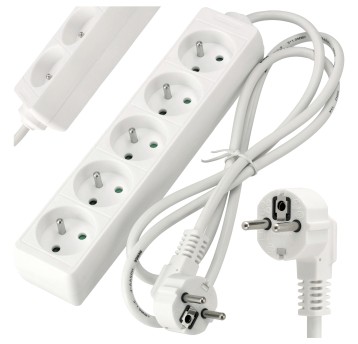 Przedłużacz zasilający 5 gniazda 1,5m BIAŁY
