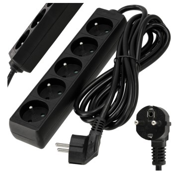 Przedłużacz zasilający 5 gniazda 3m CZARNY