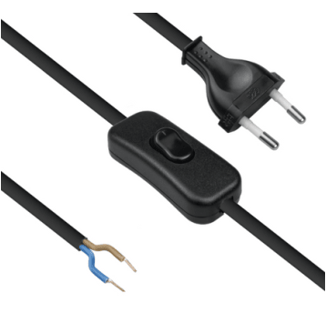 PRZEWÓD 1,5M Z WŁĄCZNIKIEM KOŁYSKOWYM 230V CZARNY