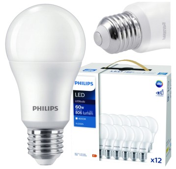 SET X12 ŻARÓWKA LED E27 8W NW 4000K PHILIPS