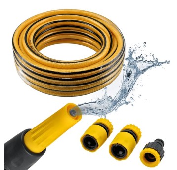 WĄŻ OGRODOWY 15M+PLASTIKOWA DYSZ+3 ZŁĄCZKI