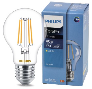 ŻARÓWKA FILAMENT LED E27 A60 4.3-40W WW 2700K PHILIPS