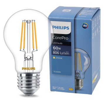 ŻARÓWKA FILAMENT LED E27 A60 7W WW 2700K PHILIPS