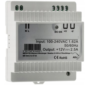 ZASILACZ LED NA SZYNĘ DIN 45W 12V